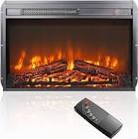 26 inch Ultra-Thin Electric Fireplace Insert with Realistic Log and Flame, Infrared Remote & Timer, Safe Overheat Protection, 1400W – Perfect for Home Heating & Ambiance