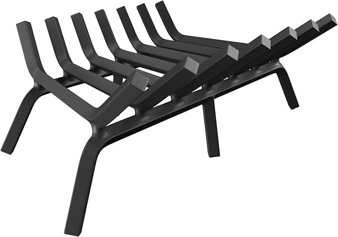 HYTXEN 24 inch Fireplace Grate Heavy Duty Solid Steel Indoor Chimney Hearth 3/4 Bar Fire Grates for Outdoor Kindling Tools Pit Wrought Iron Wood Stove Firewood Burning Rack Holder Black