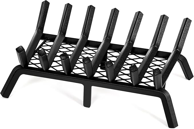 INNO STAGE 21 Inch Fireplace Grates Firewood Fire Wood Log Holder Rack with Ember Retainer, Inside Wrought Cast Iron Grill Fireplace Log Grate for Outdoor Camping Cooking