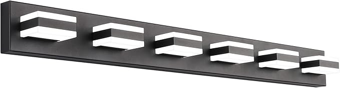 SOLFART Modern LED Dimmable Matt Black Wall Light Bathroom Lighting Feature 6 Lights Acrylic Vanity Light