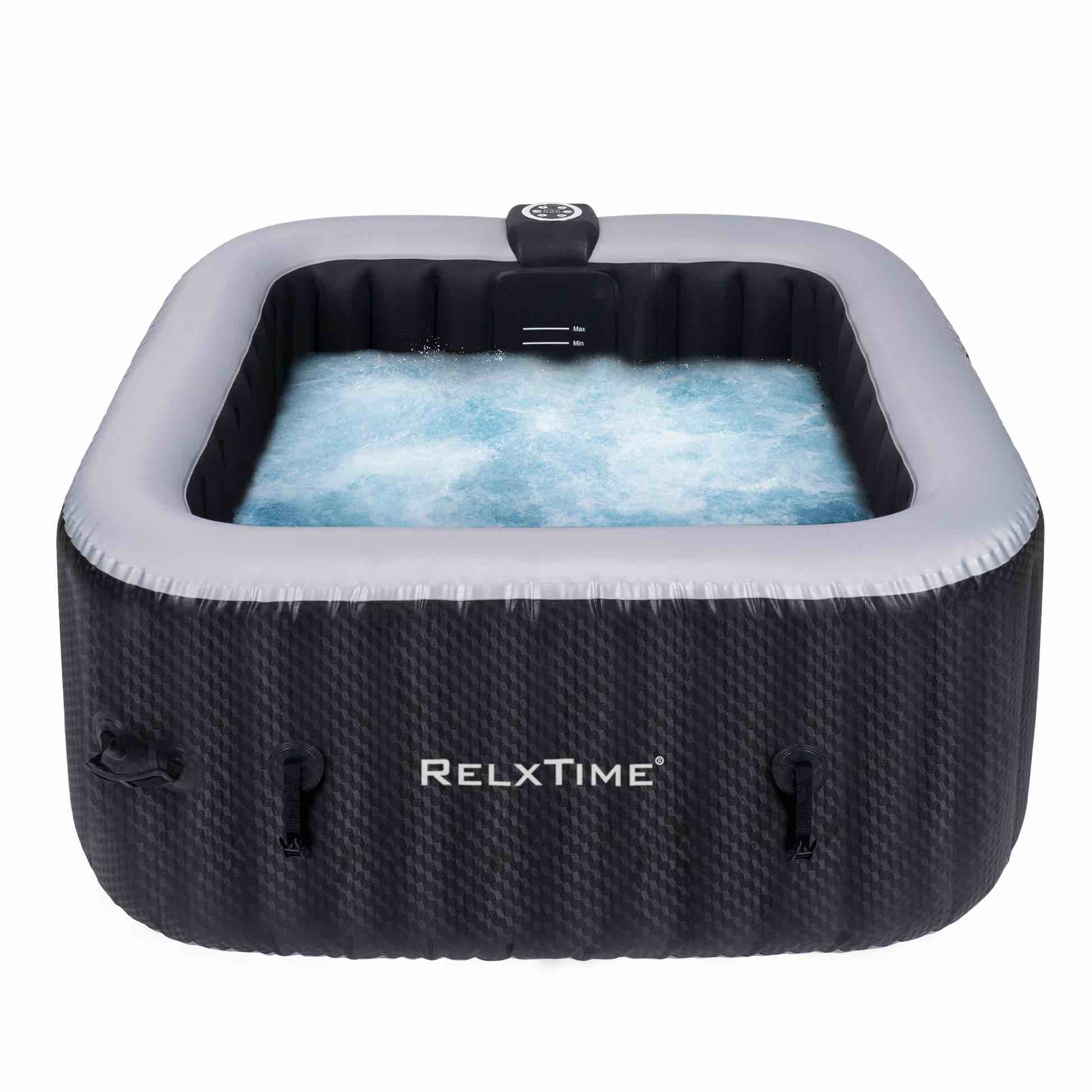 RELXTIME 2-3 PERSON SQUARE INFLATABLE HOT TUB 120 MASSAGING AIR JETS BLACK LAMINATED CLASSIC SPA - HS004