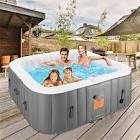 4-6 Person Outdoor Portable Inflatable Heated Hot Tub with 130 Bubble Jets, Square Inflatable Heated Pool Spa with Insulated Cover, Insulated Cover and Carry Bag, Gray