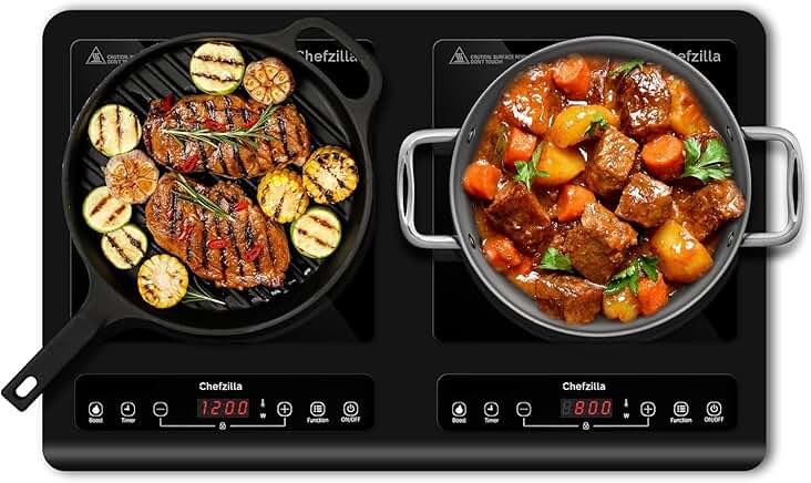 Induction Cooktop 2 Burner, 1800W Double Induction Cooktop with 10 Power & Temp Settings, Dual Induction Burner with Booster Function and 4-Hour Timer, Electric Induction Stove with Child Safety Lock