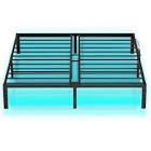 HOOBRO King Bed Frame with LED Lights, Metal Platform Bed Frame with Charging Station, 2 Outlets and 2 USB Ports, Heavy Duty King Size Bed Frame with End Stop, Ample Under Bed Space, Black