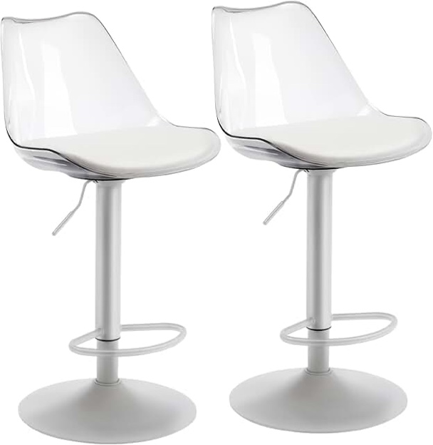 Clear Acrylic Bar Stools Set of 2, Faux Leather Upholstered Counter Height Stools with Ergonomics Backrest, Adjustable Swivel Bar Stools for Kitchen Island - Clear/White (Only base of chairs)