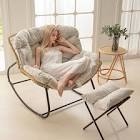 HIGOGOGO Patio Papasan Rocking Chair Set with Cushion and Ottoman - Indoor Outdoor Egg Chairs, Comfortable Rattan Wicker Chair Giant Leisure Lounge for Living Room, Bedroom Porch, Garden - Charcoal door egg bedroom porch garden beige