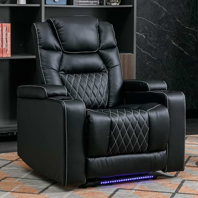 38'' Faux Leather Upholstered Power Recliner with Arm Compartment, USB-A&C, Electric reclining Home Theater Chair