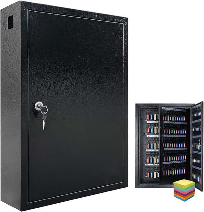 UMEKEN Key Box Wall Mount 160 Position Metal Valet Key Cabinet Lock Box with Key Tags, Key Holder Lockbox Key Organizer Safe Storage Locker Box, Black, 14.96" x 3.94" x 17.72"