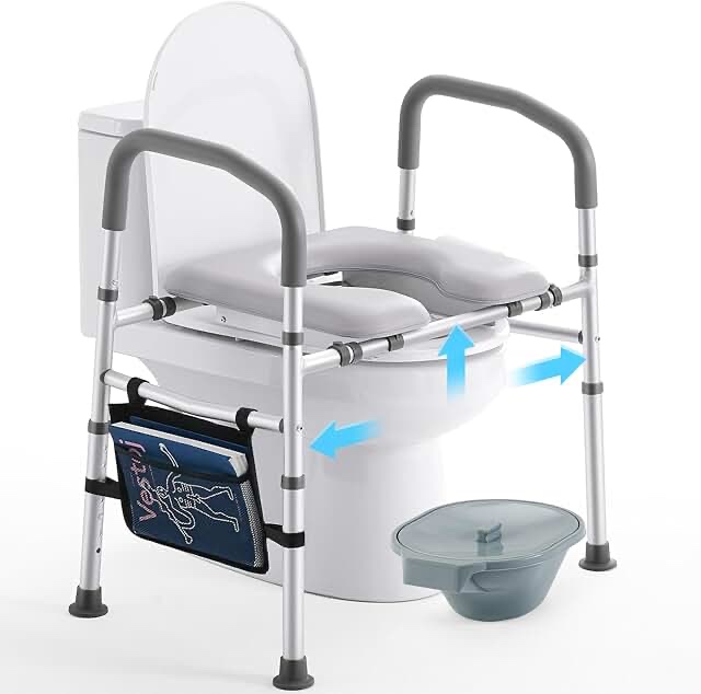 Toilet Seat Riser for Seniors, FSA HSA Eligible Raised Toilet Seat with Handles, Adjustable Height & Width, 400lb Handicap Elevated Toilet Seat, Fit Any Toilet