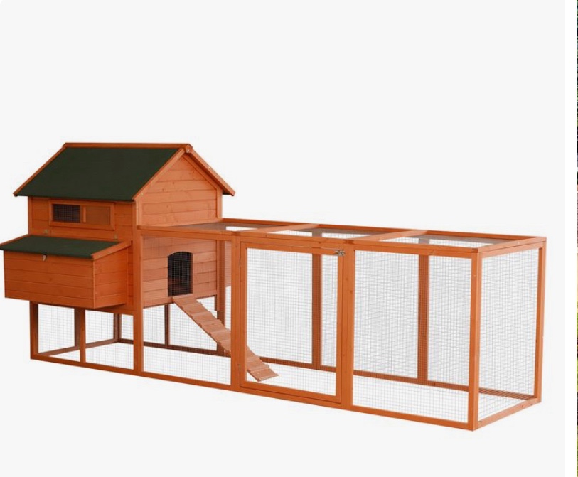 pawhut chicken coop 137" xl solid wood chicken house, outdoor lockable chicken coop kit with nesting box & run, poultry cage for backyard, orange