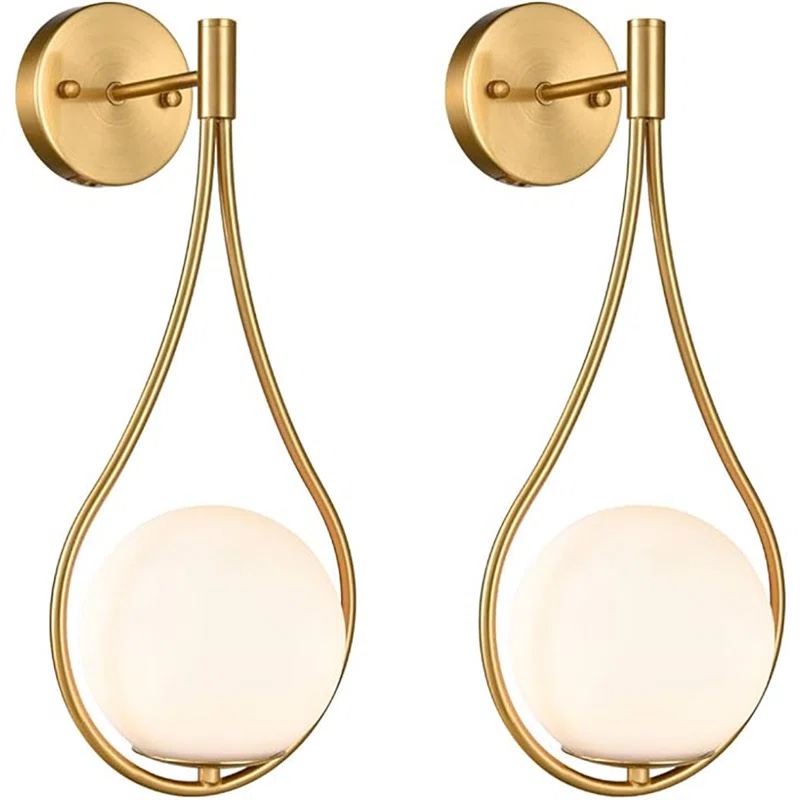 Pistey Modern Brass Wall Sconce With Opal Globe Glass Shade 2-pack