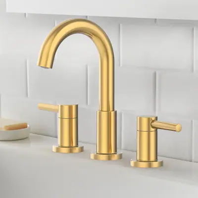 allen + roth Harlow Brushed Gold Widespread 2-handle WaterSense Mid-arc Residential