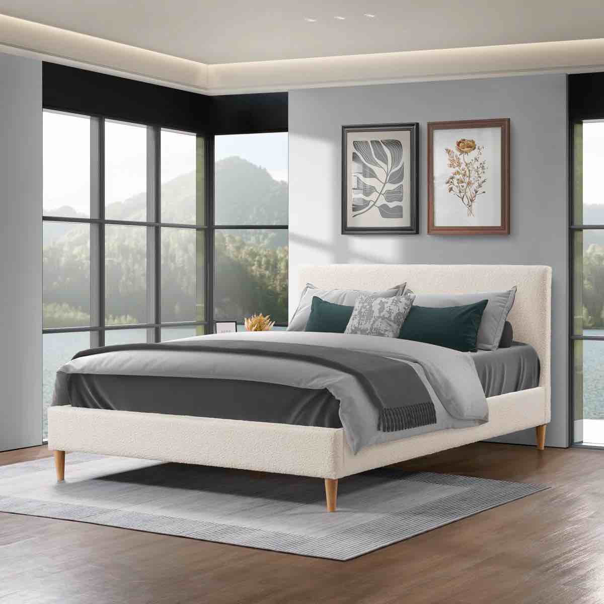 Generic, Nova Platform Bed, King, White Boucle, (Box 1 - Headboard)