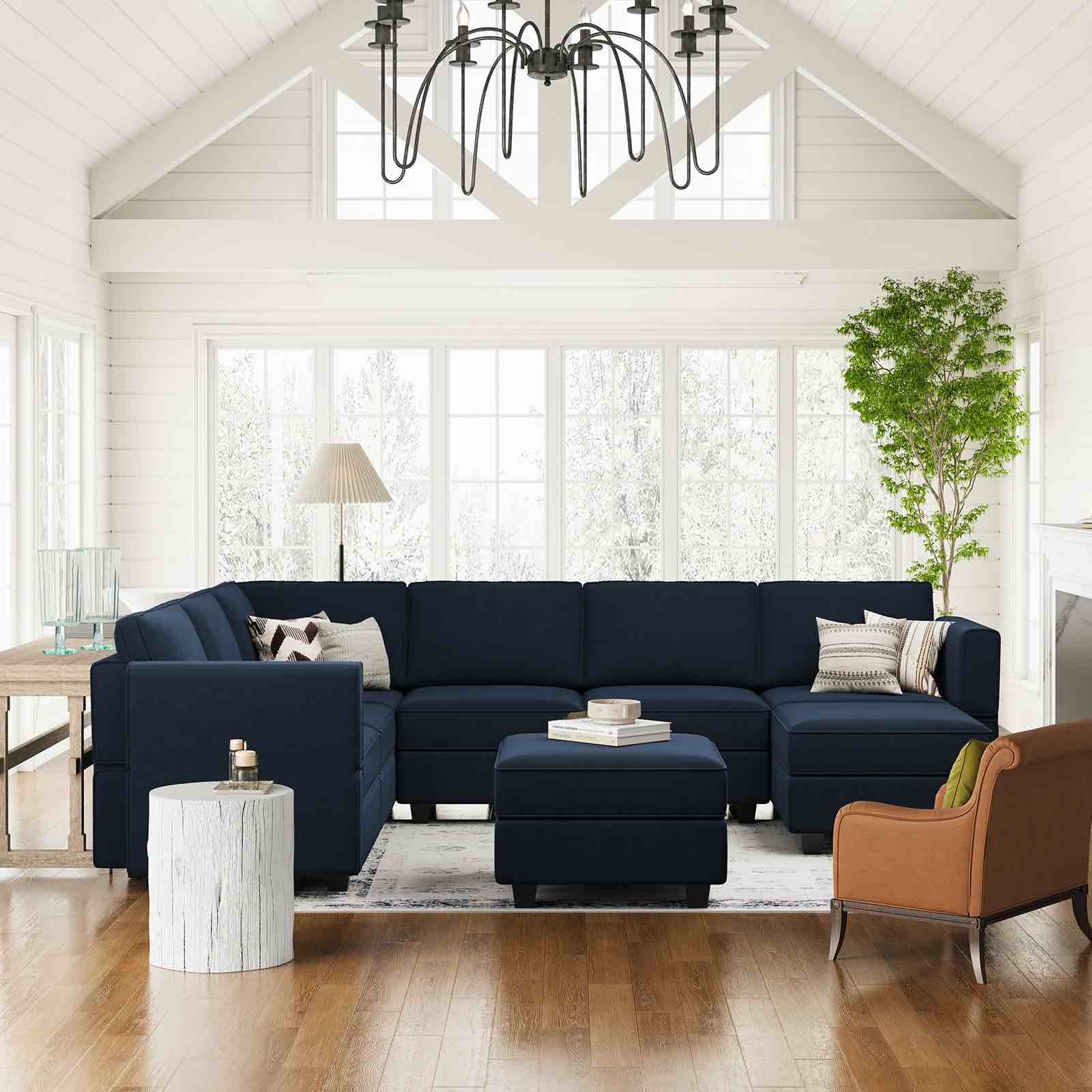 Belffin Modular Velvet Sectional Sofa with Storage Seat Oversized U Shaped Couch with Reversible Chaise Sofa Set with Ottoman Blue