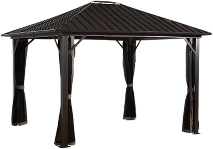 12Ft. W x 10Ft. D Outdoor Cedar Framed Gazebo with Steel Hardtop Permanent Wooden Finished Pavilion