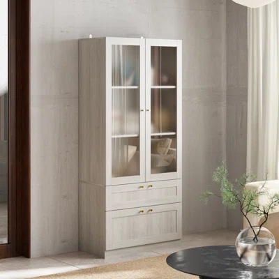 HEMNES Glass-door cabinet with 3 drawers, white stain, 35 3/8x77 1/2". Sustainable beauty from sustainably-sourced solid pine