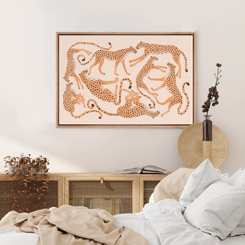 Dot Cartoon Cheetah Cat Art Printed Retro Pop Art Animals Prints Modern Boho Preppy Room Decor