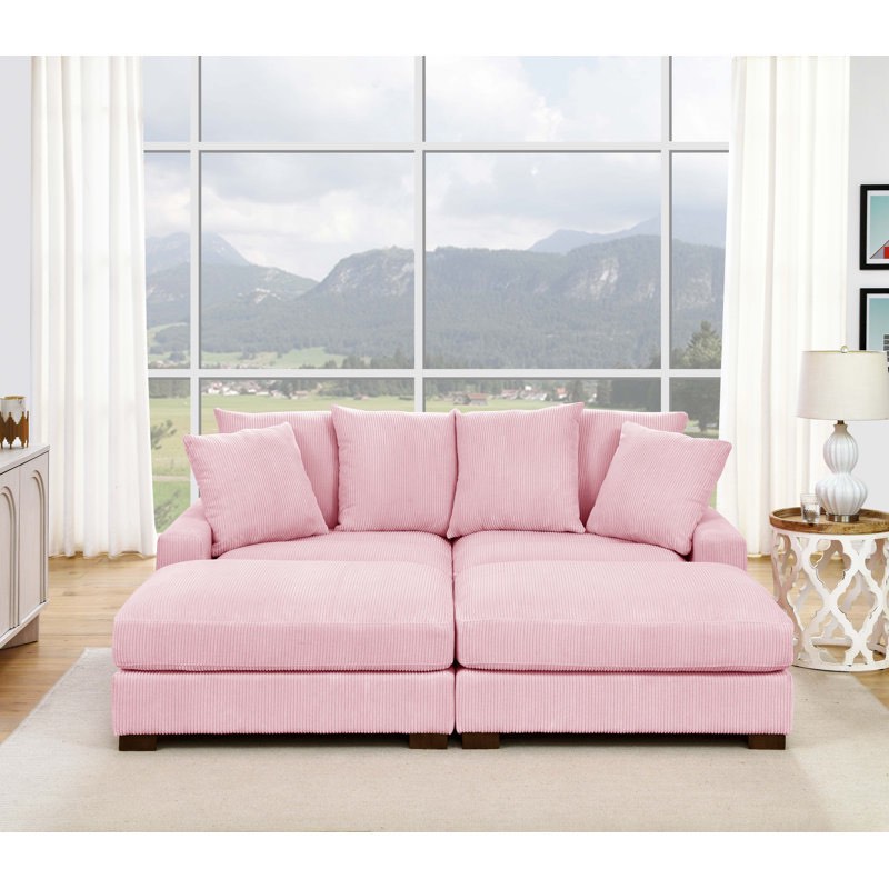 86" Upholstered Corduroy Sofa With Solid Wood Legs Upholstery Color: Pink