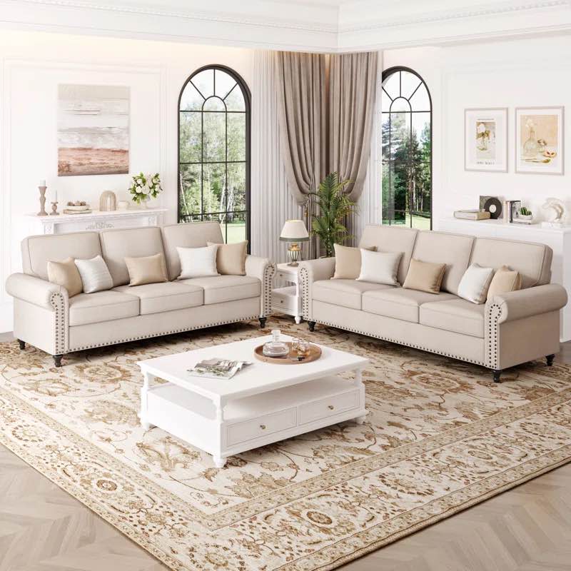 2 - Piece Living Room Set, Upholstered 3 Seater Sofa