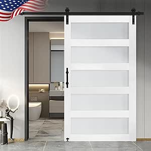 MDF Barn Door Easy Assembly -Solid Slab Covered with Water-Proof PVC Surface with Hardware Kit