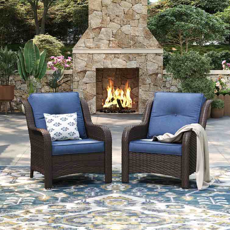 Patio Wicker Sofa Chair with Cushions and Curved Armrest
