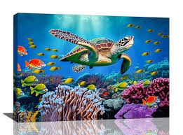 ocean sea life large framed 16x24 in