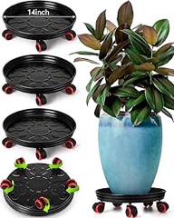 Mifoci 4 Pcs Black Plant Dolly Round Plant Stand with Wheels Heavy Duty 200lb Plant Rollers for Outdoor Plants Large Planter Caddies Metal Plant Mover Rolling Pot Tray to Carry Potted Flower (14 Inch)