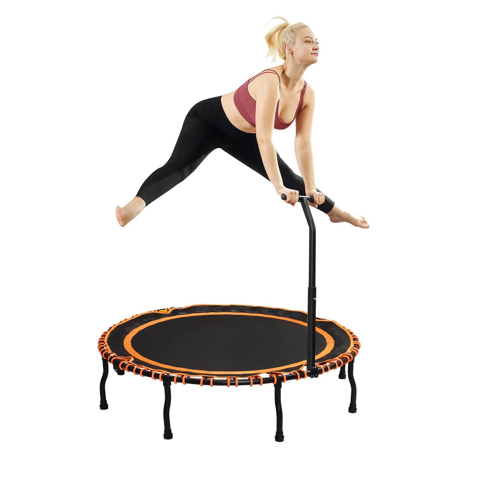 Vimexciter 40" Foldable Mini Fitness Trampoline with Adjustable Foam Handle, Exercise Rebounder for Adults Kids Indoor/Garden Exercise, Max Load 330lbs, Blue