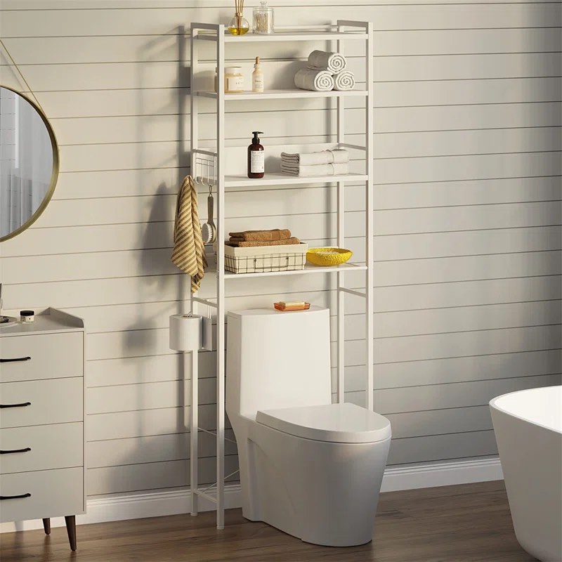 Calirose 23.6" W x 68 "H x 9.4" D Over The Toilet Storage with 4-tier shelf & 4 hooks