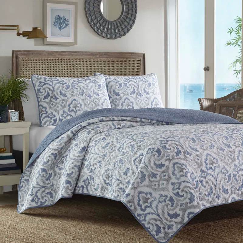 Tommy Bahama Cape Verde Grey Cotton Reversible Quilt Set
