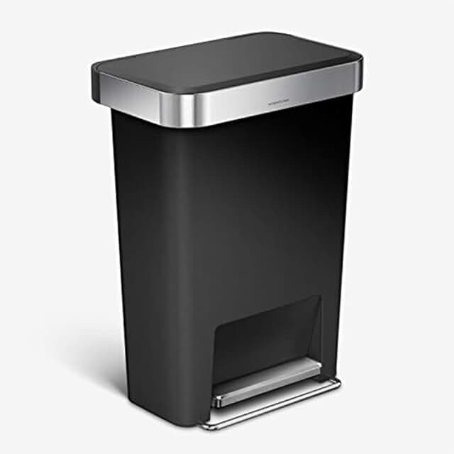 simplehuman 45 Liter / 12 Gallon Rectangular Kitchen Step Trash Can with Soft-Close Lid, Black Plastic