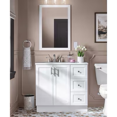 Style Selections Davies 36-in White Single Sink Bathroom Vanity with White Cultured Marble Top (Mirror Included) Item #1296058 | Model #C50136M-SS 
