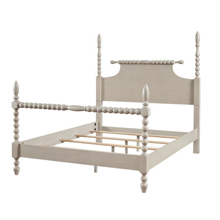 Antique Cream Beckett Solid Wood Low Profile Bed