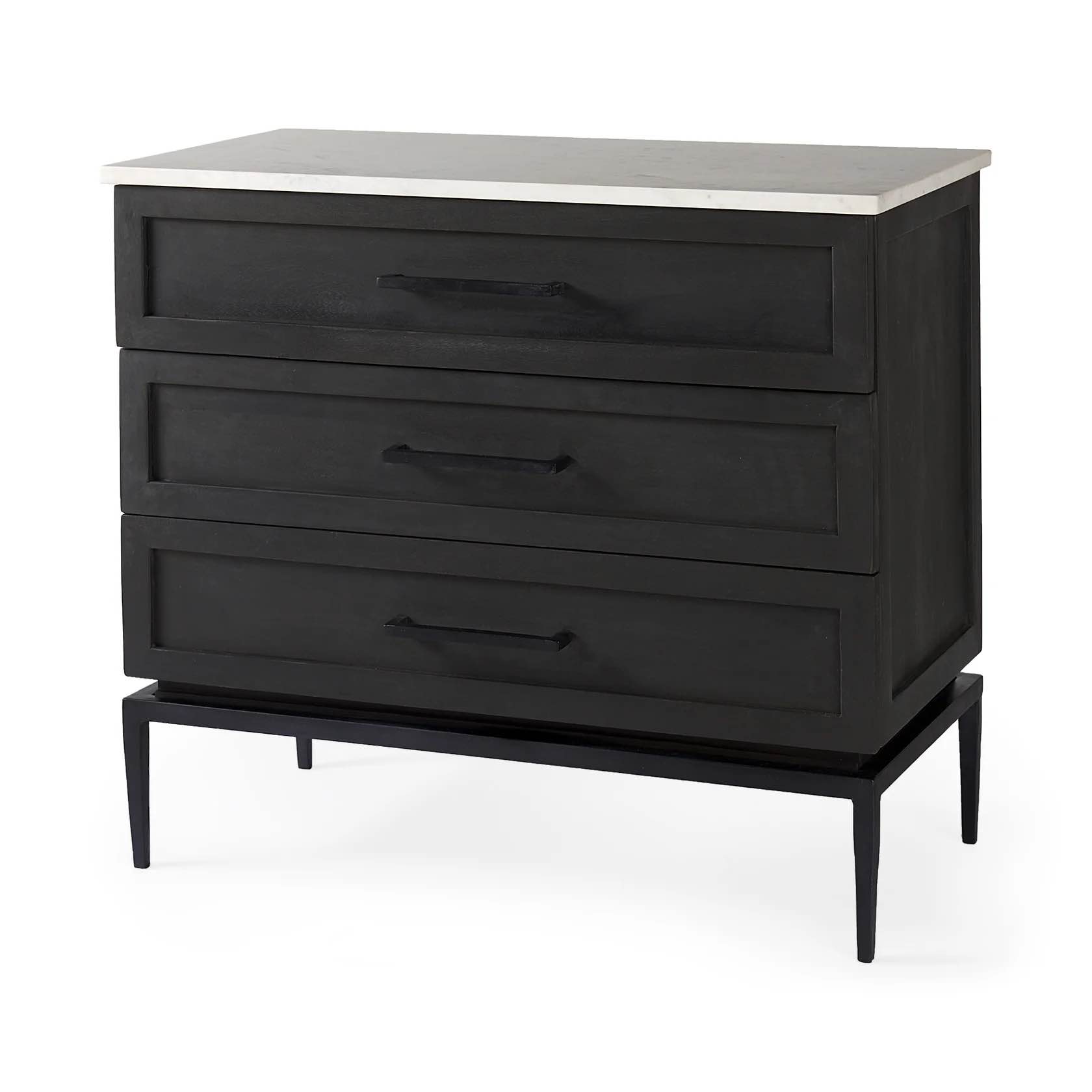 Divina Accent Cabinet - Contemporary Marble Top with Solid Mango Wood & Iron Base, 3 Drawers