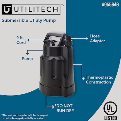 Utilitech 1/6-HP 115-Volt 25-GPM Thermoplastic Submersible Utility Pump