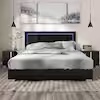 Mesala Piano Black Wood Eastern King Panel Bed LED on Headboard