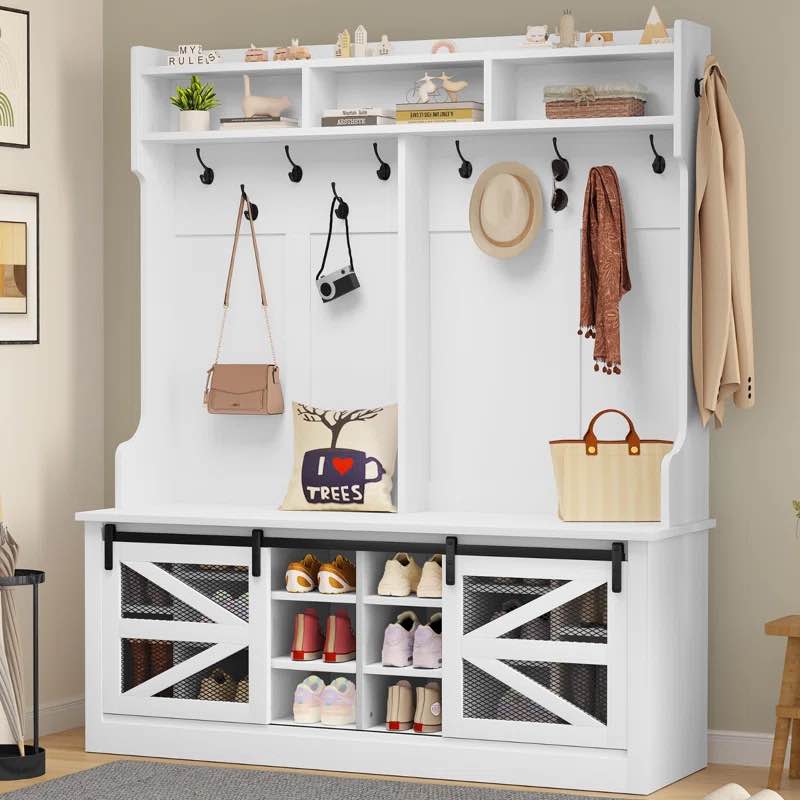 Danquiel Hall Tree 59'' Wide with Bench and Shoe Storage