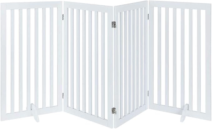 Wooden Dog Gate Foldable Pet Fence Freestanding Pet Gates,Dog Gate for Stairs,House Pet Gate for Dogs,3Panel 23.6''Height-White