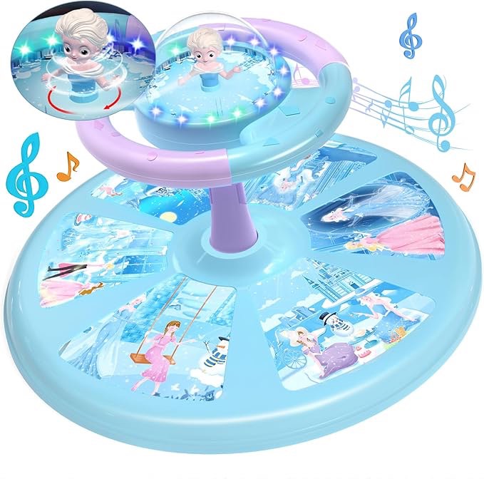 PERRYHOME Frozen Princess Twist Sit and Spin Toys for Toddlers 1-3, 360° Spin Twister Twist with 4 Game Modes LED Light and Built-in BGM, Christmas & Birthday Gift Ideas for Kids Girls 1-4 Years Frozen Blue