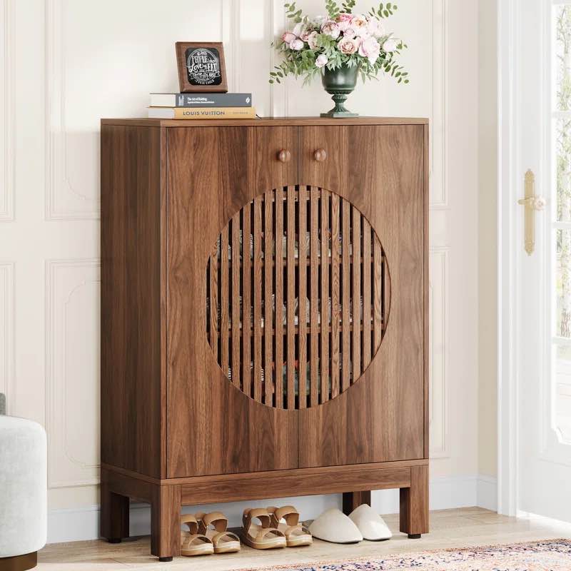20 Pair Shoe Storage Cabinet With Louvered Doors