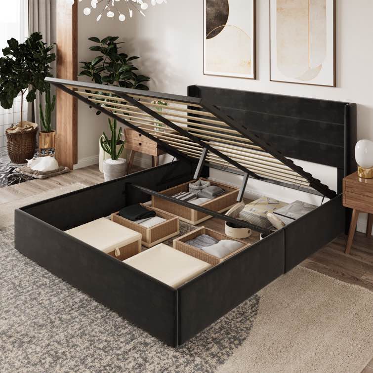 Braya Hydraulic Lift Up Storage Upholstered Platform Bed