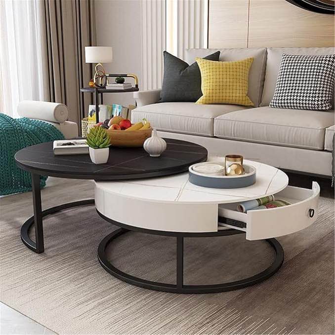 Garang Wood Round Nesting Coffee Table With Drawer