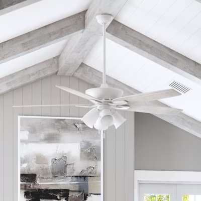 Harbor Breeze Macon Bay 62-in White with White/Driftwood Blades LED Indoor Ceiling Fan