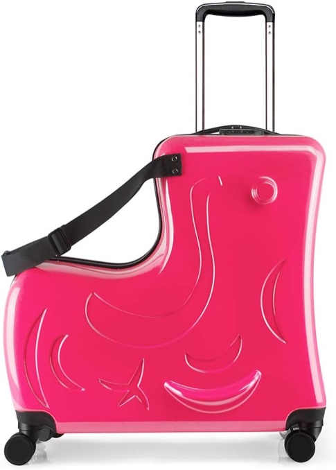 N-A AO WEI LA OW Kids ride-on Suitcase carry-on Tollder Luggage with Wheels Suitcase to Kids aged 6-12 years old (Fuchsia, 24 Inch).