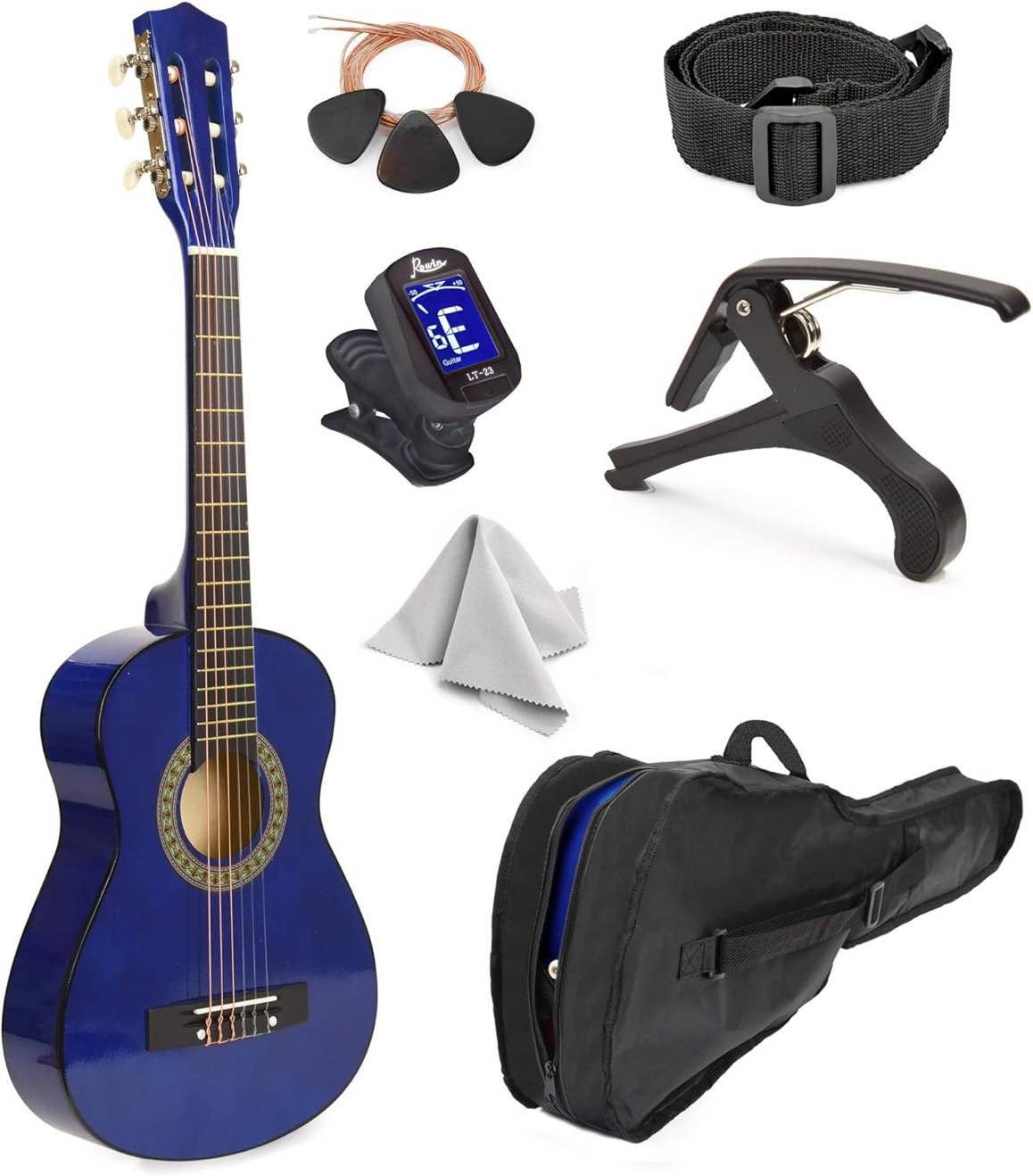 38" Wood Guitar With Case and Accessories for Kids/Boys/Girls/Teens/Beginners (Blue )