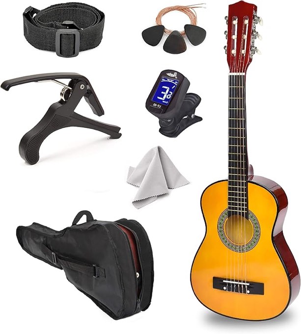 30" Left Handed Wood Guitar with Case and Accessories for Kids/Girls/Boys/Teens/Beginners (Wood)