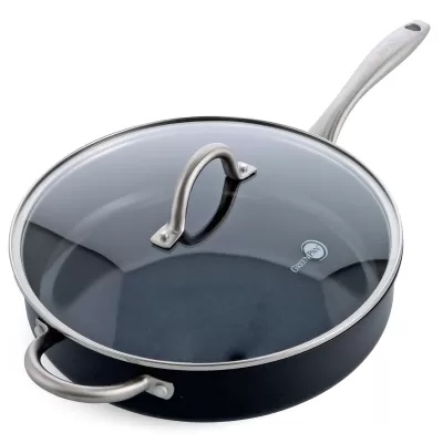 GreenPan Chatham Black Prime Midnight Hard Anodized Healthy Ceramic Nonstick, 5QT Saute Pan Jumbo Cooker with Helper Handle and Lid, PFAS-Free, Dishwasher Safe, Oven Safe, Black