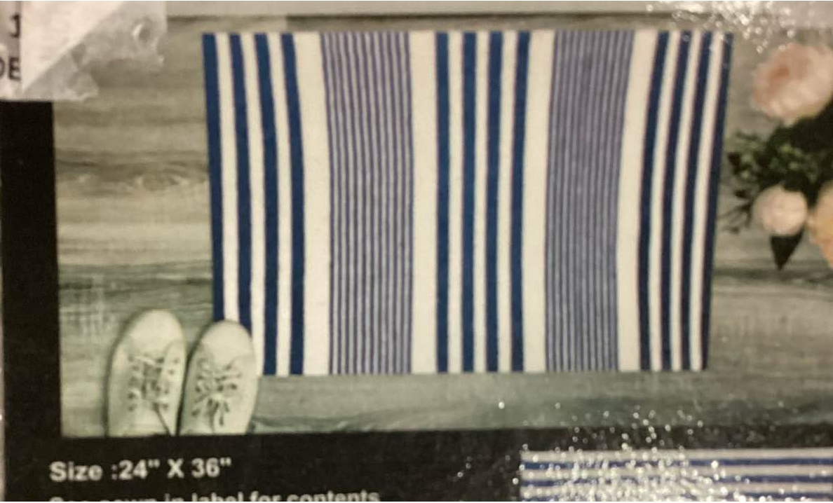 Striped Handwoven Cotton Rug, Blue & White 24”x36”