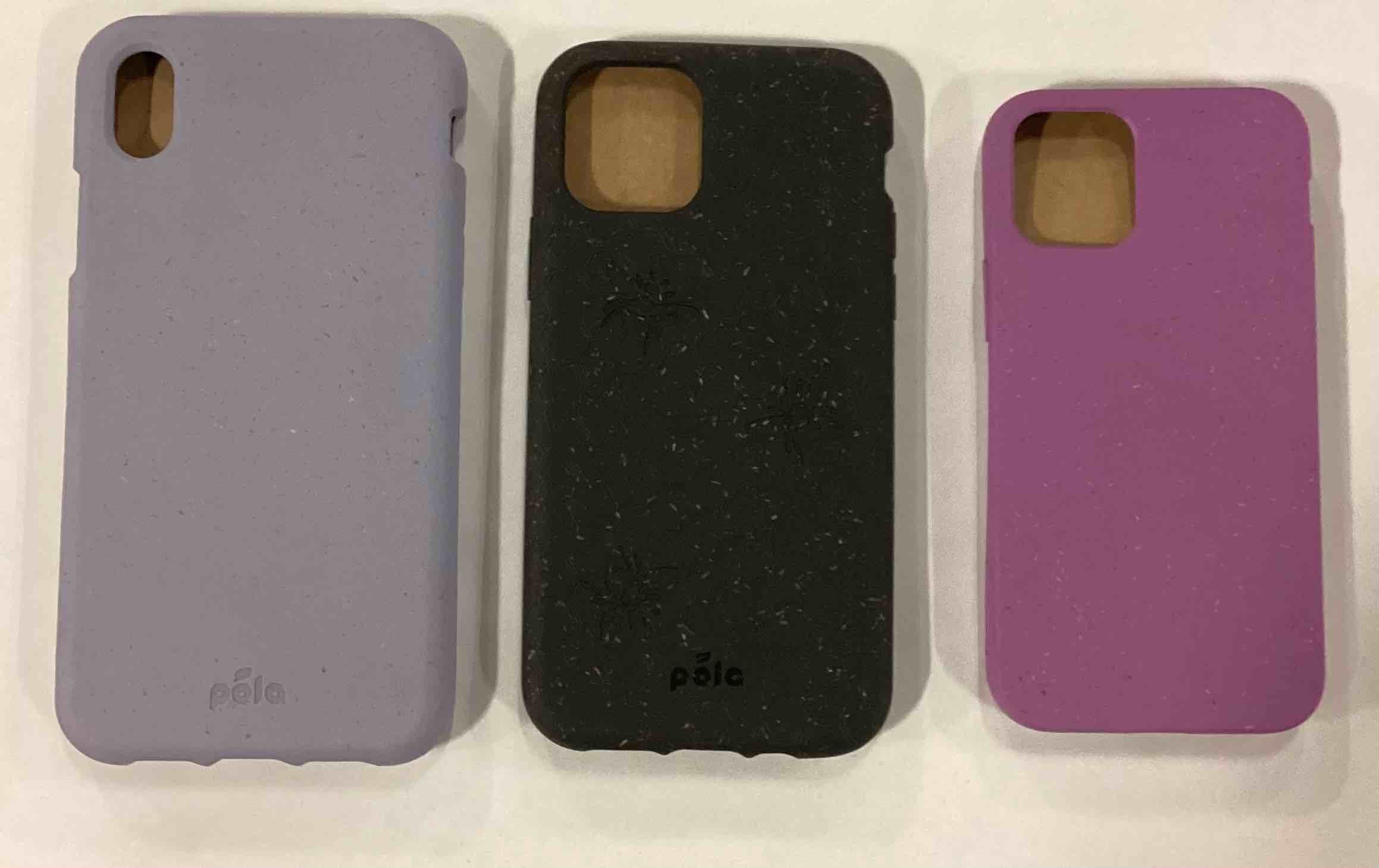assorted pela eco- friendly iphone xr ( 18012 lavender hemp)// iphone 11 pro (16051 black bee) & iphone 12 mini (16360 wisteria purple) phone case lot
