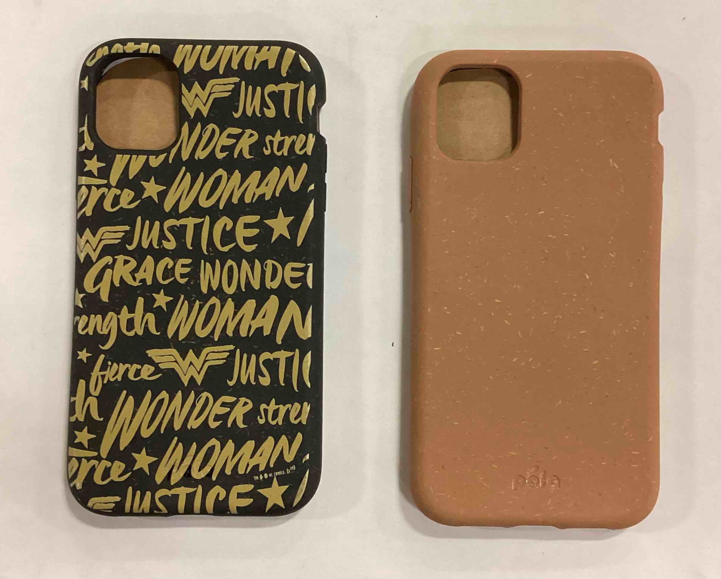assorted pela eco- friendly iphone 11 (50193 black shero/wonder woman) & iphone 11 (16217 almond ) phone case lot